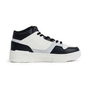 Mid-Top Casual Sneakers Breathable Black White Leather